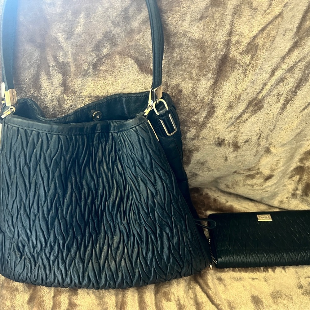 Coach Black Madison Phoebe Gathered Leather Shoulder Bag & Wallet